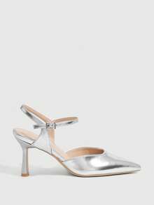 CUCCOO SZL Women's Pointed Toe Buckle Design Everyday Versatile Fashion High Heels - Silver - View 2