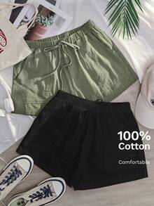 Comfortcana 2件套橄榄绿和黑色宽松大码短裤套装，休闲，夏季，度假女装 - 彩色 - 查看 1