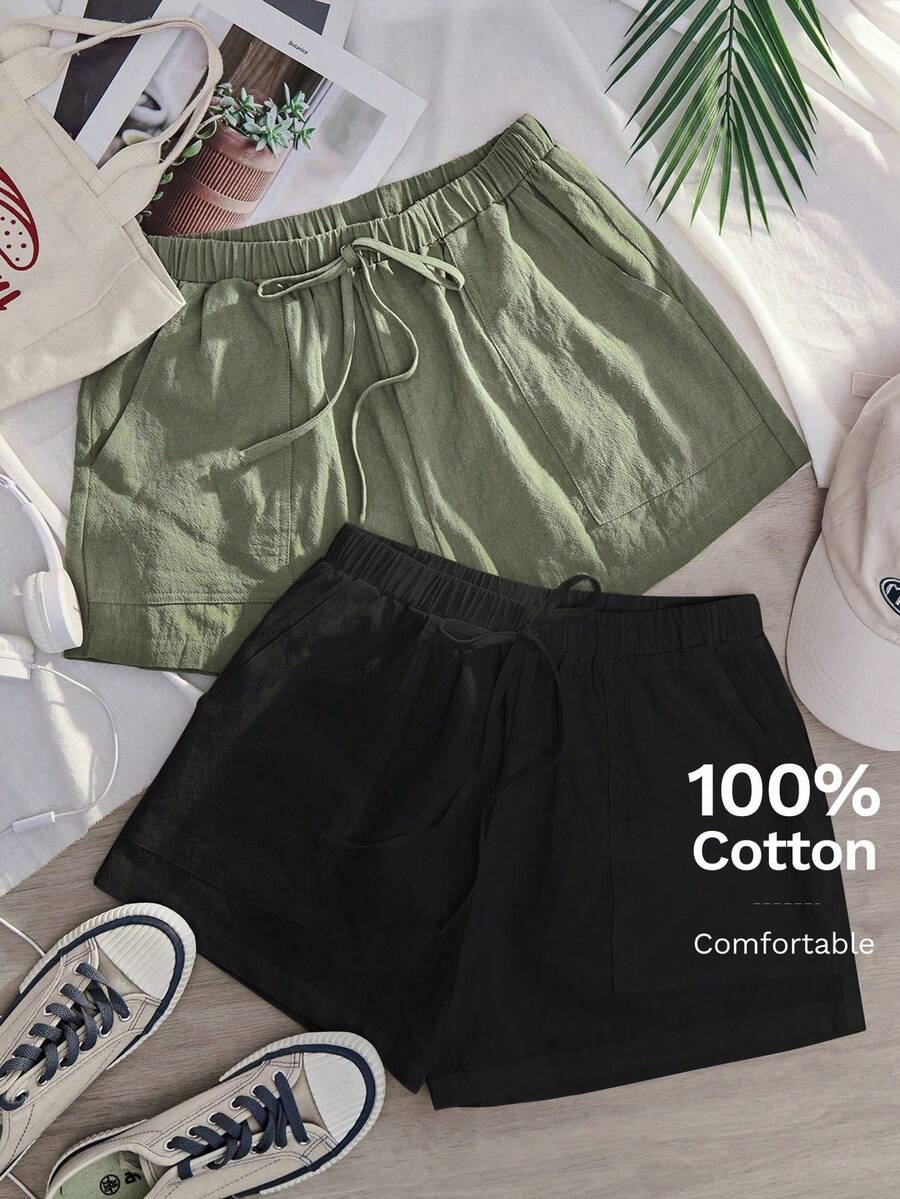 Comfortcana 2件套橄榄绿和黑色宽松大码短裤套装,休闲,夏季,度假女装 - 彩色 - 查看 1
