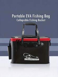 1pc Portable EVA Fishing Bag, Collapsible Fishing Bucket, Live Fish Box, Camping Water Container, Fishing Tackle Storage Bag, Multi-Functional Folding Fish Bucket Without Pump - Black - View 7