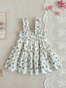 SHEIN Đầm bé gái dễ thương họa tiết hoa nhí, bèo nhún, kiểu dáng thường ngày, thoải mái và mềm mại, thích hợp cho các buổi đi chơi mùa xuân/hè, kỳ nghỉ và làm quà tặng. - Nhiều màu - Xem 3