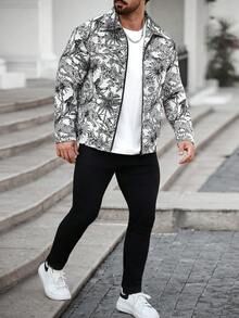 Manfinity CasualCool 男士休闲畅销夹克，INS风格，花卉动物纹提花面料，日常穿着，送给男友/老公的礼物，周年纪念礼物，夹克 - 彩色 - 查看 6