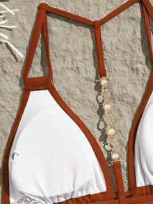 Swim Vcay Women's Solid Color Halter Backless Decorative Sexy Fashion Bikini Swimwear Top - Rust Brown - View 5