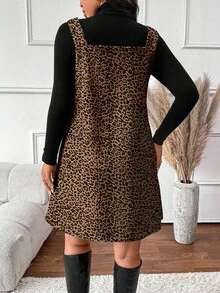 SHEIN Frenchy طقم نسائي كاجوال أنيق بنقشة جلد النمر مقاس كبير، مكون من قطعتين، مناسب للخريف/الشتاء، رأس السنة، حفلات الموسيقى، باللون الأسود - بني - مشاهدة 2