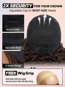 ALL READY WIG Tóc giả không keo Wear And Go, tóc thật, nhổ sẵn, cắt sẵn, màu nâu sô cô la, tóc giả ren phía trước cho phụ nữ da đen, tóc giả bob sóng nước mật độ 200, tóc giả xoăn màu tóc thật (màu nâu sô cô la, 16 inch) - S4 - Xem 8