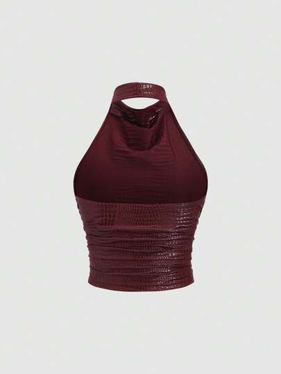 Sweetra Áo croptop không tay, hở lưng, cổ yếm, xếp ly, kiểu dáng châu Âu & Mỹ mới, gợi cảm, phù hợp cho dạo phố, phong cách Y2K, dự tiệc, hẹn hò.