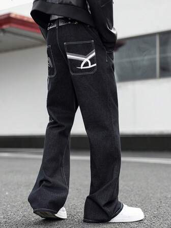 Manfinity Roghcode Jeans rectos bordados para hombre