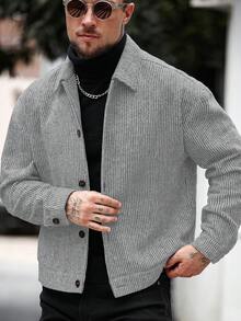 Manfinity CasualCool 男士休闲单排扣羊毛混纺夹克，秋冬季百搭单品 - 淺灰色 - 查看 3