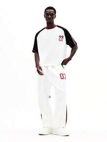 SUMWON Tokyo Varsity Style Boxy Fit Short Sleeve T-Shirt With Contrast Raglan Sleeves And Chest Print For Casual Summer Wear - Multicolor - View 6
