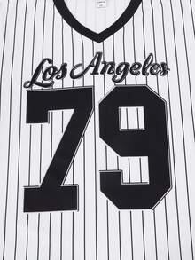 Sparklyn 2pcs/Set Teen Girls' Casual Fashionable Numeric Pattern V-Neck Top And Wide Leg Sports Pants Suit - Multicolor - View 4