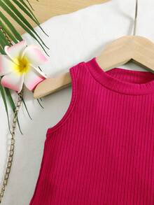 SHEIN Baby Girl Summer Cute Vacation Knit Green Camisole Floral Pattern Pants Set - Hot Pink - View 3