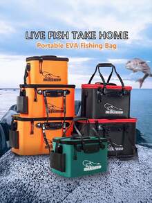 1pc Portable EVA Fishing Bag, Collapsible Fishing Bucket, Live Fish Box, Camping Water Container, Fishing Tackle Storage Bag, Multi-Functional Folding Fish Bucket Without Pump - Black - View 1