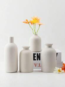 1Pc White Ceramic Vase Small Flower Vases For Decor,Modern Farmhouse Home Decor,Decorative Vase For Dried Flowers,Idea Shelf,Table,Bookshelf - White - View 8