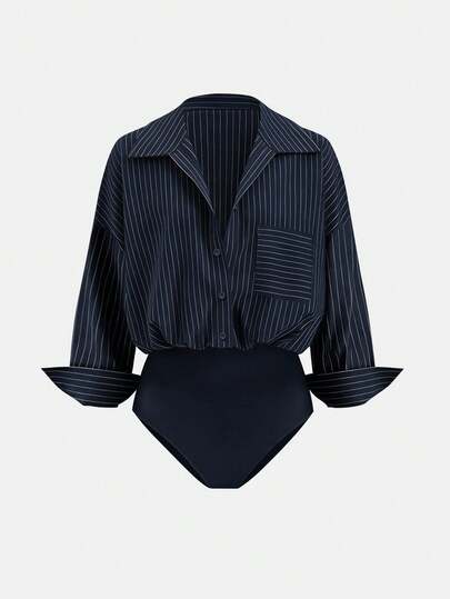 Airaco Randig dambody med nedsänkta axelband och långärmad knappar framtill