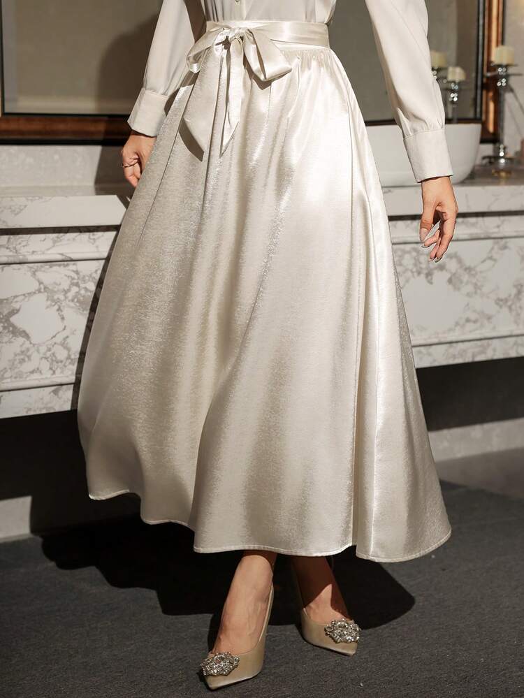 Spring & Summer Lace-Up Waist Flared Skirt, Elegant For Valentine's Day, Wedding, Party, Formal Occasion, Commute