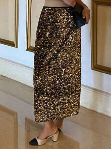 Livesso Chân váy đính sequin thời trang và thanh lịch dành cho các bữa tiệc và liên hoan. - Vàng - Xem 3