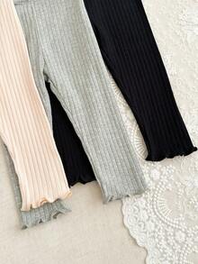 SHEIN Vintaside Kids 3 Stücke/Set Baby Mädchen Lässig gerippte Wellen Saum Leggings mit elastischem Bund, bequem & weich, geeignet für Frühlings-/Sommerausflüge und Zuhause, tolles Geschenk für 6 Monate - 3 Jahre alt - Verschiedenfarbig - Übersicht 5