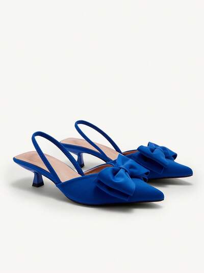 CUCCOO CHICEST Women's Pointed Toe Kitten Heel High Heels With Bow Decor, Solid Color, Ankle Strap, Elegant Daily Wear Choice, Outdoor Shopping, Holiday, Party, Suitable For Summer, Summer, Autumn And Winter, Match With Satin Dress Summer Shoes Summer Break Easter Prom Heels For Christmas Elegant Shoes Wedding Shoes Summer Shoes Bride Shoes
