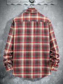 Manfinity Homme Áo sơ mi nam cỡ lớn tay dài kẻ caro cài một hàng khuy, dáng rộng thoải mái - Nhiều màu - Xem 2