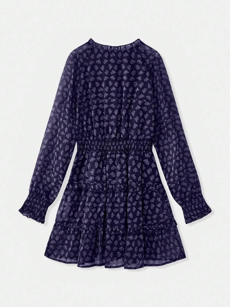 Robe mini à imprimé floral romantique avec détails volantés. Vêtements d'automne pour femmes. Robe d'automne. Vêtements d'automne et d'hiver pour femmes