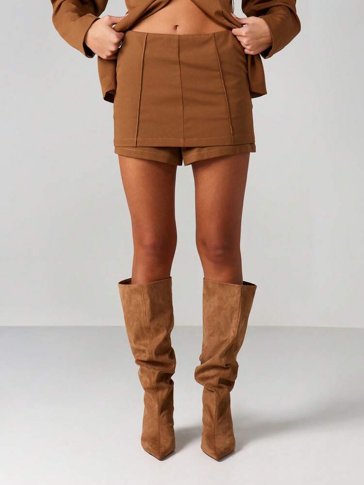 MISSGUIDED High Waisted Mini Skort With Shorts Underneath Casual Office Business Formal Fall Winter Pleated Panel Detail