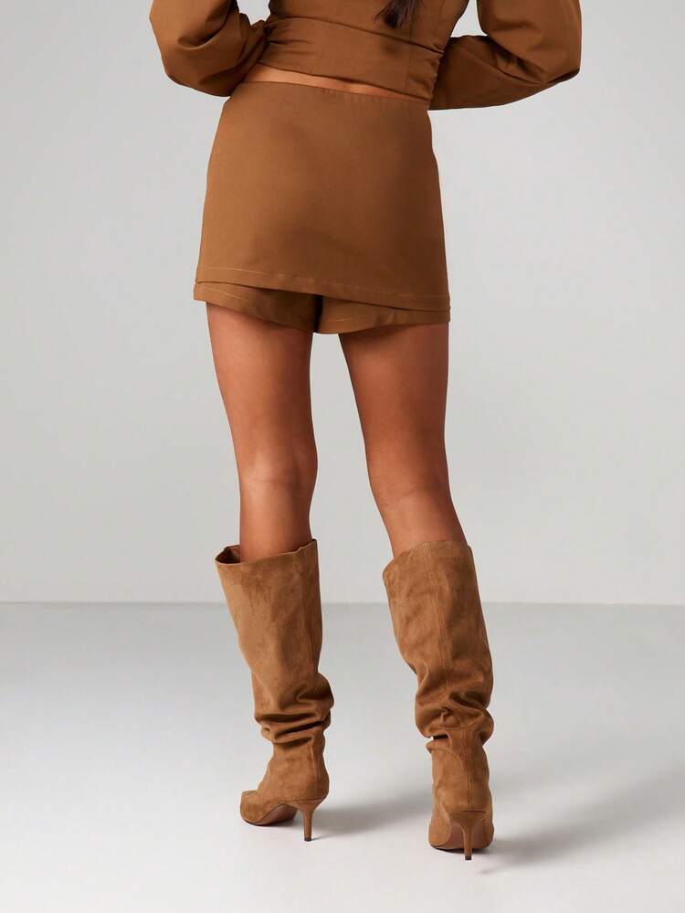 MISSGUIDED High Waisted Mini Skort With Shorts Underneath Casual Office Business Formal Fall Winter Pleated Panel Detail