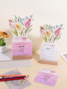 Calendário de mesa decorativo com flores, 2026 anos, design criativo e elegante que não ocupa espaço na mesa. Ideal para presentear amigos. - Peça única - Ver 1