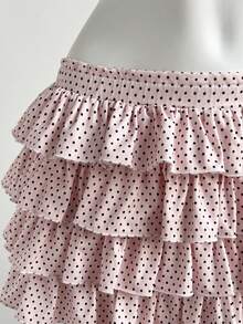 Elamini Shorts a vita bassa sexy e carini a pois con balze a più strati, minigonna per donna, primavera - Rosa - Visualizzare 1