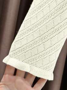 Resyla Cárdigan ligero de manga larga de unicolor y minimalista para uso diario de mujer - Beis - Ver 3