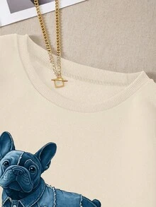 EMERY ROSE Sweat-shirt ample à col rond avec imprimé mignon de chiot, convient pour le plein air, les sports, les étudiants, les enseignants, les tenues décontractées, confortable - Nude - Voir 6