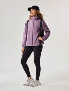 OutZeal Jaket Outdoor Wanita untuk Olahraga Kasual, Tahan Air, Tahan Angin, Saku Resleting, Berkerudung, Atasan Outdoor Musim Semi - Purple - View 10