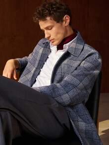 TONEVAULT Men's Retro Vintage Coin Pattern Classic Plaid Long Wool Blend Coat - Multicolor - View 6