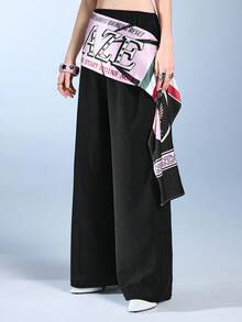ROMWE Avant Women's Fashion Street Chic Retro American Sexy Loose Wide Leg Sweatpants - Black - View 6