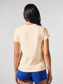 SHEIN BASICS 夏季运动纯色圆领短袖T恤 - 杏色 - 查看 3