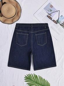 Breezaya Women's Rhinestone Embellished Washed Straight Leg Denim Shorts - Dark Wash - View 2