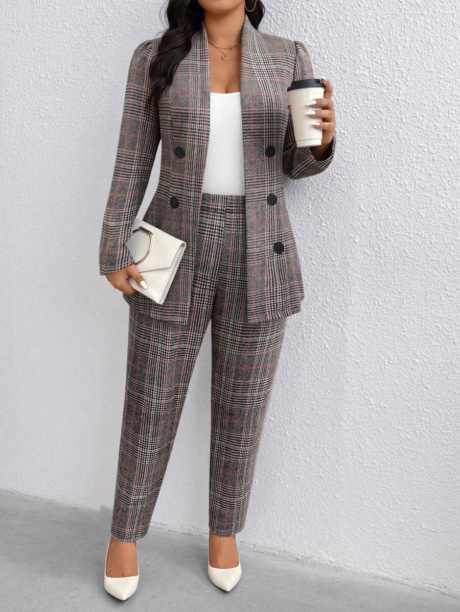 EMERY ROSE Bộ áo blazer dài tay và quần dài kiểu vintage dành cho nữ cỡ lớn, thích hợp cho mùa Thu/Đông. - màu đen - Xem 1