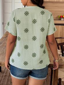 Weeklong Plus Size Casual Printed Short Sleeve Shirt, Random Print - Army Green - View 2