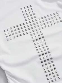 ROMWE Grunge Punk Y2K Punk Kpop Cross Rivet Oblique Shoulder Fitted Solid Color Versatile T-Shirt - White - View 2