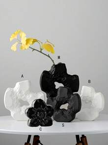 1个不对称造型陶瓷花瓶，纯色，简约现代风格，适用于万圣节、桌面、婚礼、家居、办公室、酒店装饰、生日礼物、毕业典礼、家居装饰、房间装饰、花瓶、玻璃花瓶 - 黑色 - 查看 2