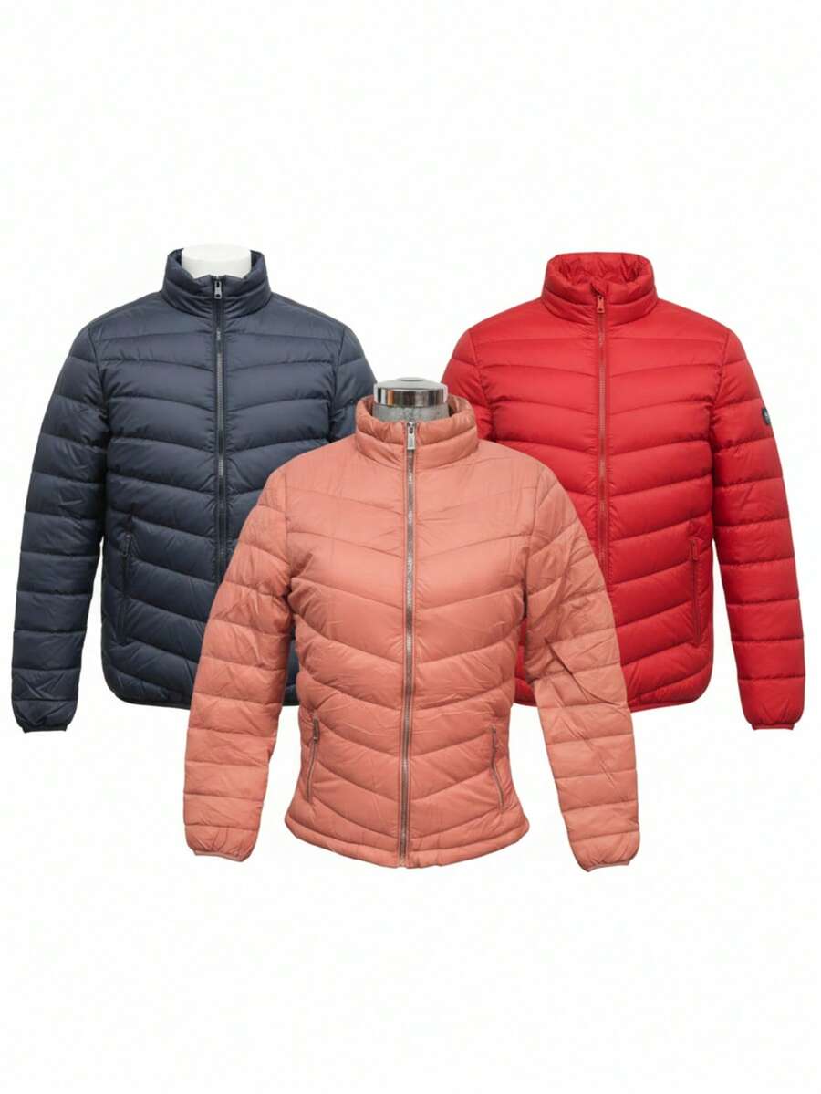 Chamarra Acolchada Ligera COLOR AZUL NAVY, CHAMARRA SALMON y CHAMARRA ROJA 3PK para Hombre con Estilo Urbano, Diseño Moderno y Corte Casual, Abrigo de Moda para Clima Frío Ligero con Acabado Premium y Confort Diaria - Azul - Ver 1
