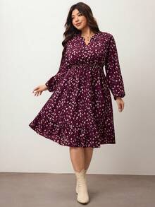 Enliva Váy midi màu đỏ tía cỡ lớn cho nữ mùa thu - Màu Đỏ Sâu - Xem 3