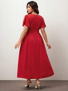 Enliva Vestido rojo holgado con estampado floral vintage casual, apropiado para otoño/invierno - Rojo - Ver 2