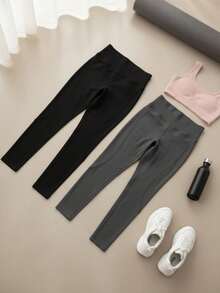 Women Leggings - Negro Gris - 查看 2