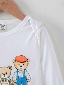 Souflis Souflis French New Style Baby Boy White Long Sleeve Cute Bear Pattern Romper, Suitable For Home, Outings, And Various Occasions For Baby Boy