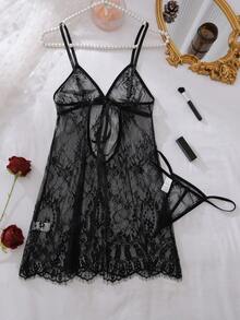 Snug Zone 2pcs/Set Ladies Sexy Lace Nightgown For Going Out - Black - View 2