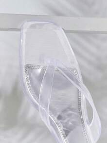 SHUZIA Women's Square Toe Casual Clear Kitten Heel Thong Sandals - Silver - View 6