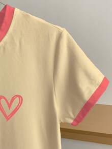 Resyla Women's Color Block Heart Print Short Sleeve T-Shirt - Light Yellow - View 3