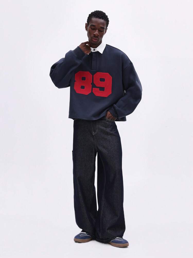 Oversized Numeric Graphic Polo With White Collar