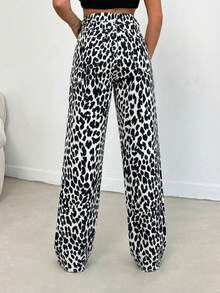 EURMUSE 100% Cotton MID RISE WIDEEG CUT LEOPARD PETITE JEAN - Multicolor - View 2