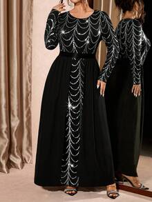 Cravure Robe de soirée élégante ornée de sequins, grande taille - Noir - Voir 3